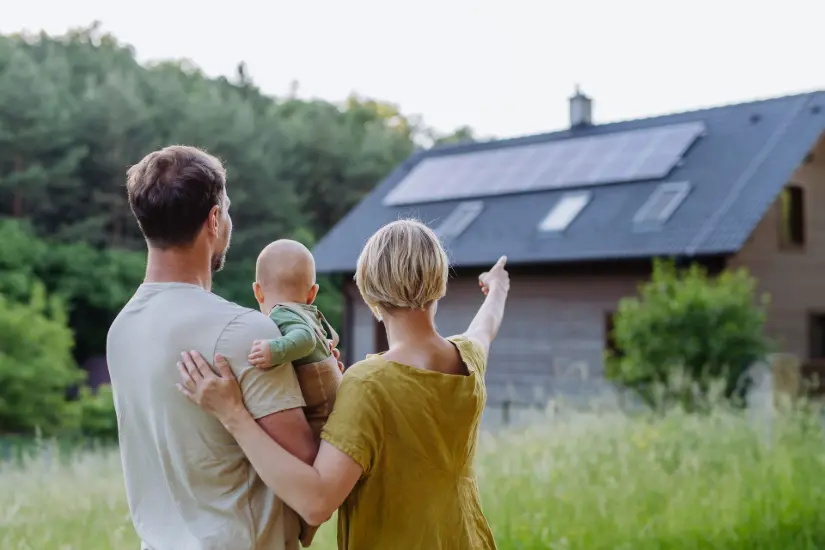 Une installation solaire optimale Une famille regarde des panneaux solaires