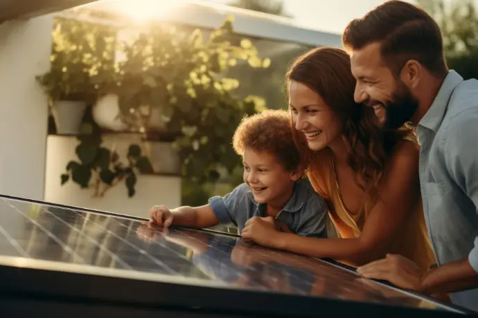 Une famille avec des panneaux solaires