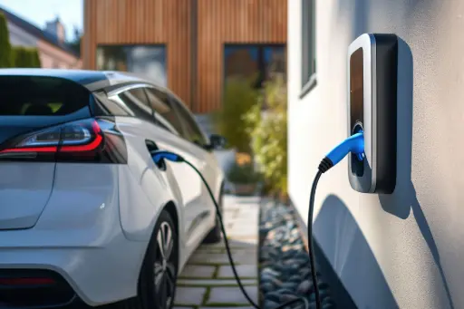 Les travaux d’adaptation électrique Une voiture garé a sa borne de recharge