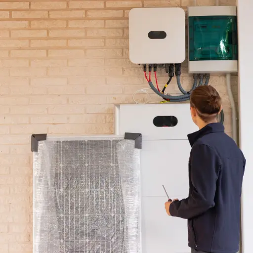Comment se déroule l'installation d'une batterie solaire ? Une installateur installe la batterie solaire
